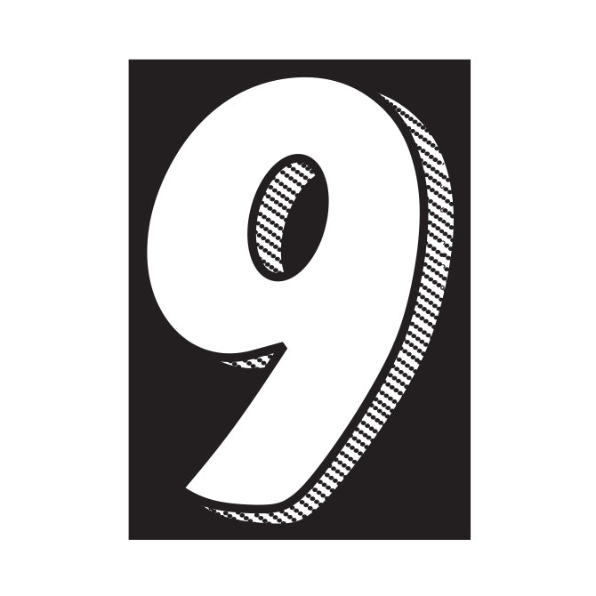 Window Sticker - 7 1/2" White/Black #9 - Qty. 12