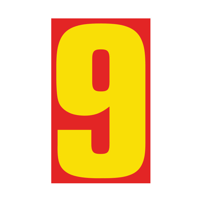 Window Sticker - 9 1/2" Red/Yellow #9 - Qty. 12