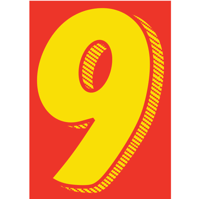 Window Sticker - 7 1/2" Yellow-Red #9 - Qty. 12