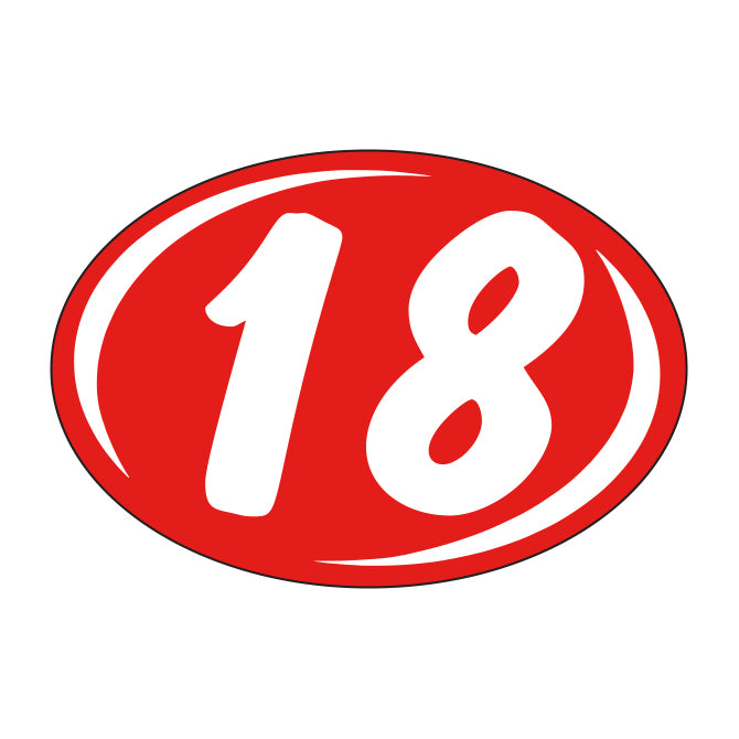 Window Sticker - Rounds - White on Red - 2018 - Qty. 12