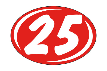 Window Sticker - Rounds - White on Red - 2025 - Qty. 12
