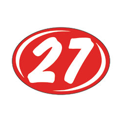Window Sticker - Rounds - White on Red - 2027 - Qty. 12 | Small Oval Years