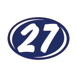 Window Sticker - Rounds - White on Blue - 2027 - Qty. 12 | Small Oval Years