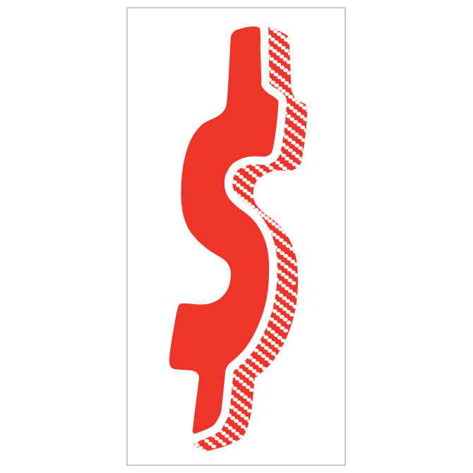 Window Sticker - 7 1/2" Red/White "$" - Qty. 12