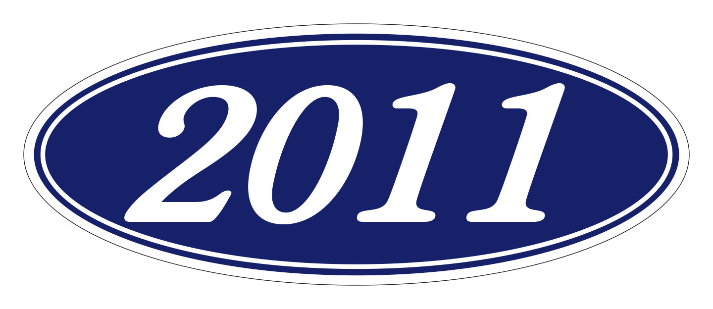 Oval Year Window Sticker - 2011 WHITE on BLUE - Qty. 12