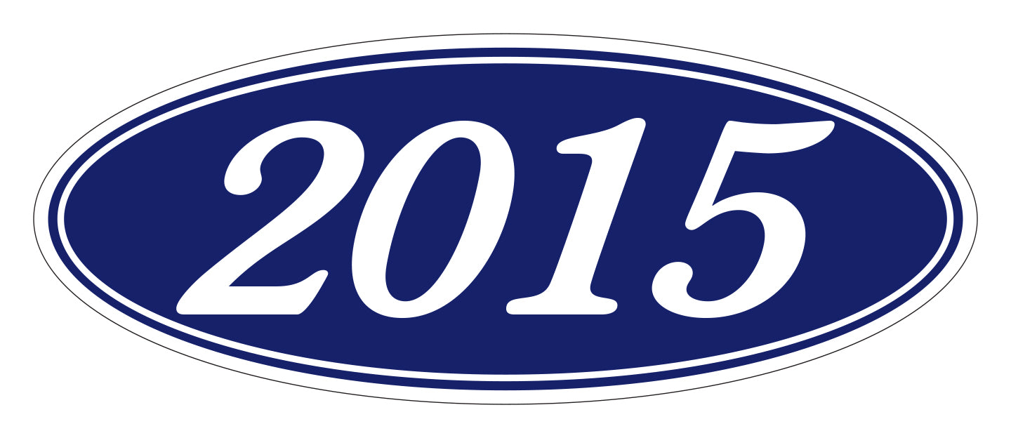 Oval Year Window Sticker - 2015 WHITE on BLUE - Qty. 12