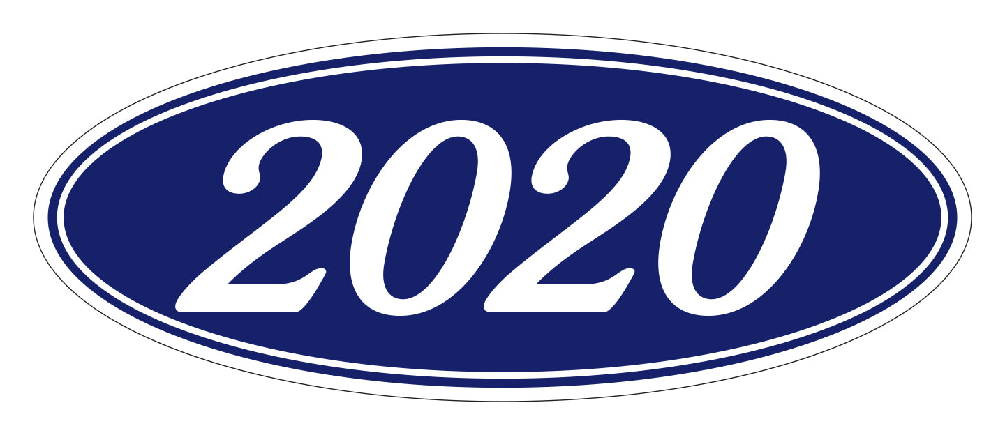 Oval Year Window Sticker - 2020 WHITE on BLUE - Qty. 12