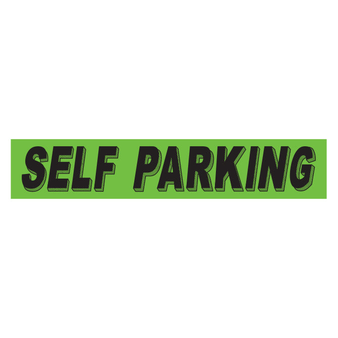 Flourescent Green & Black Slogan - Self Parking - Qty. 12