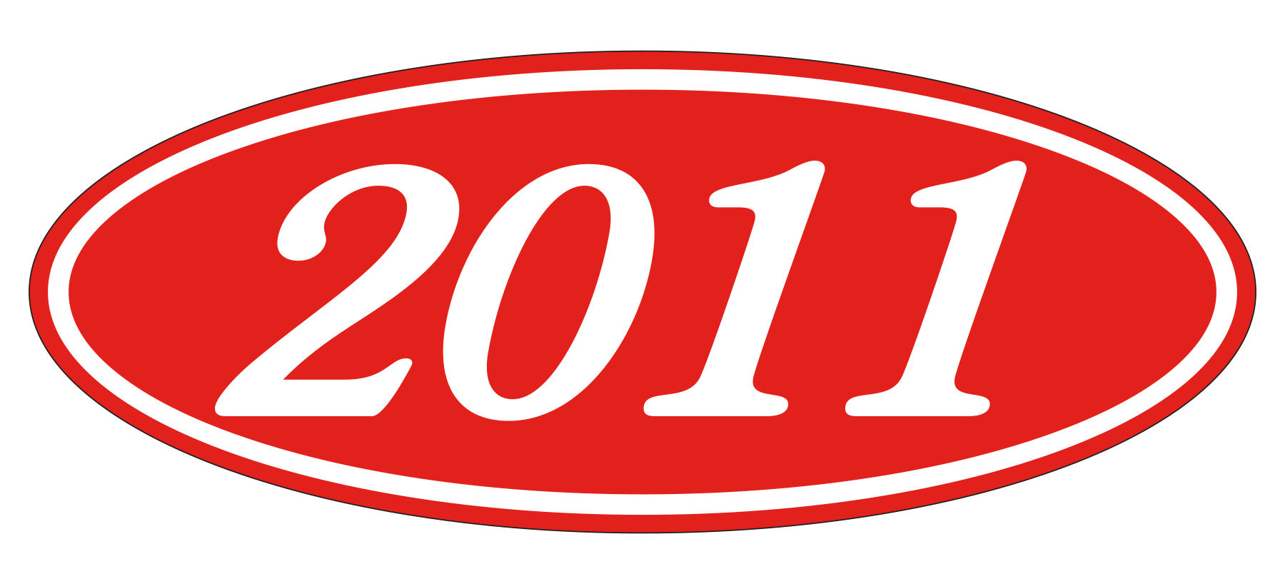 Oval Year Window Sticker - 2011 WHITE on RED - Qty. 12