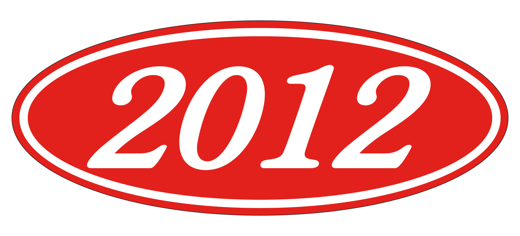 Oval Year Window Sticker - 2012 WHITE on RED - Qty. 12