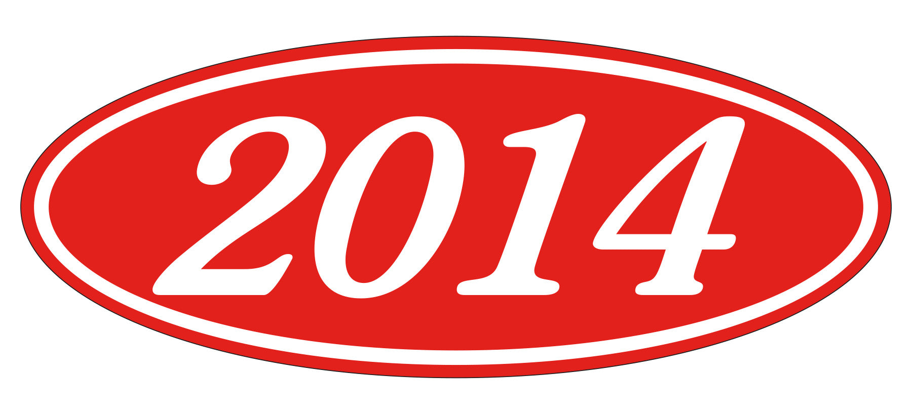 Oval Year Window Sticker - 2014 WHITE on RED - Qty. 12