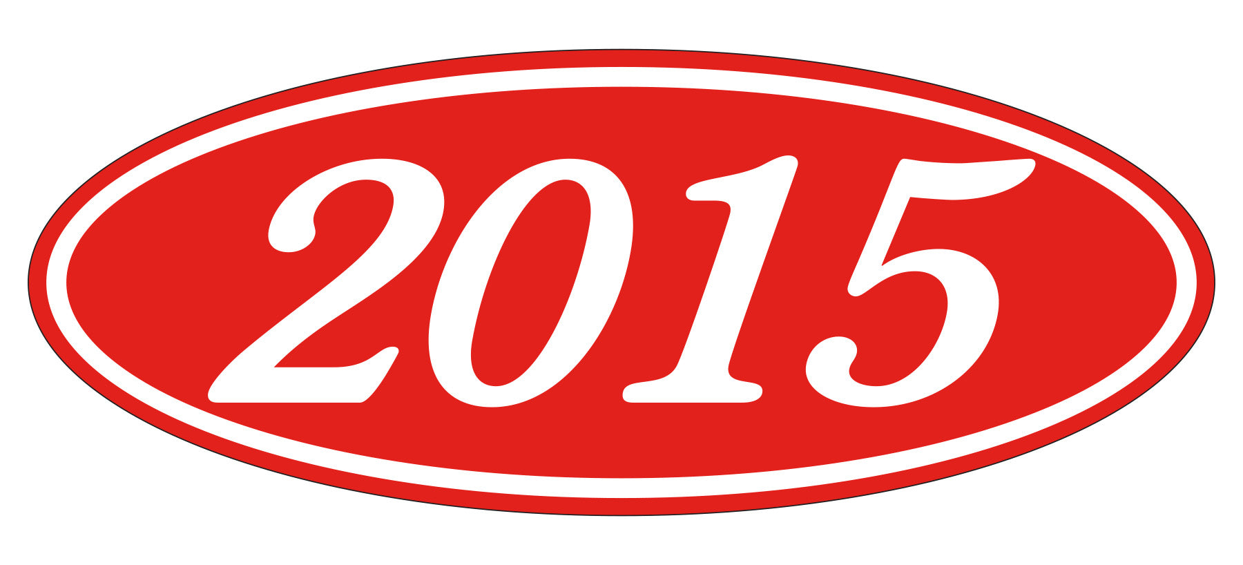Oval Year Window Sticker - 2015 WHITE on RED - Qty. 12