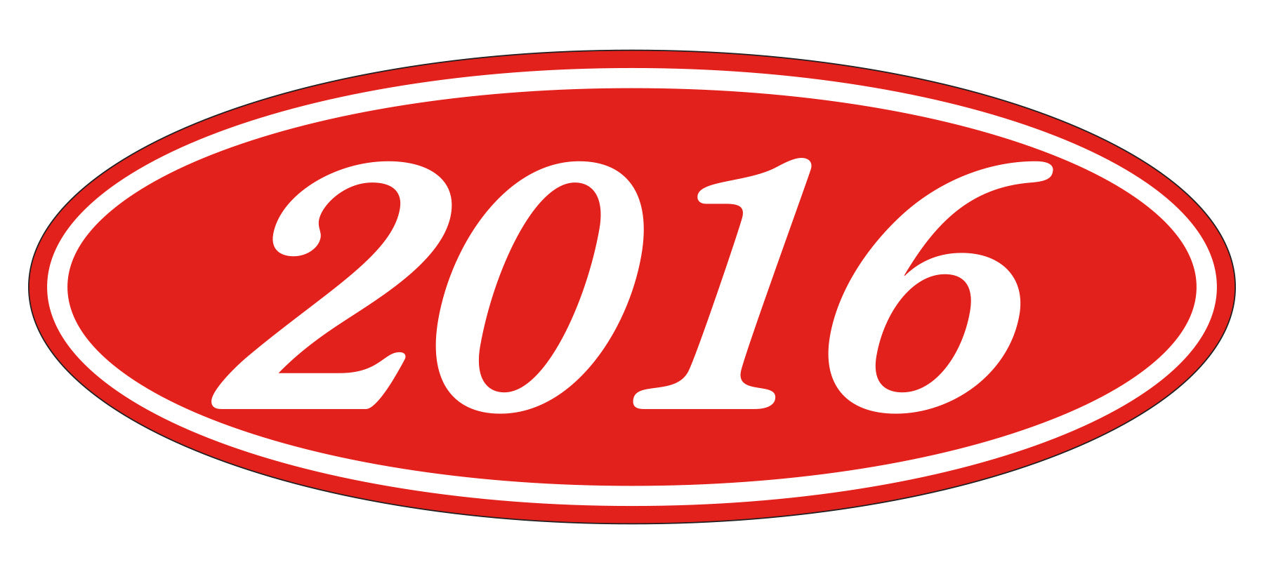 Oval Year Window Sticker - 2016 WHITE on RED - Qty. 12