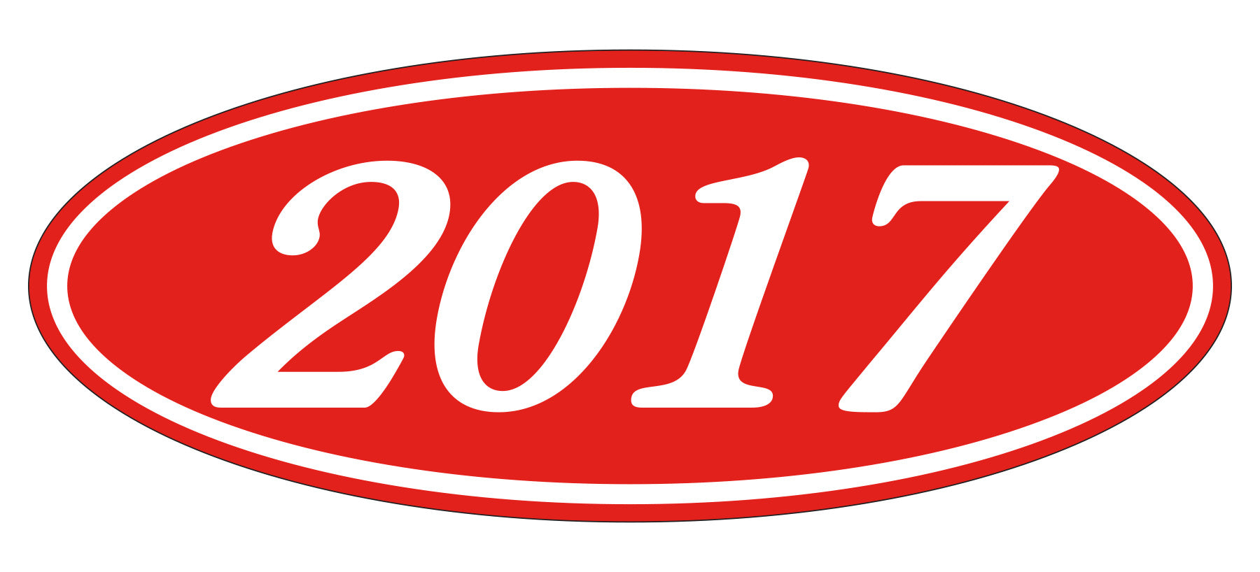 Oval Year Window Sticker - 2017 WHITE on RED - Qty. 12