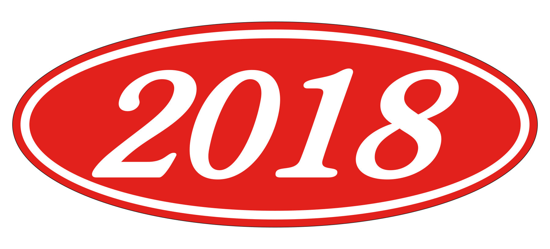 Oval Year Window Sticker - 2018 WHITE on RED - Qty. 12