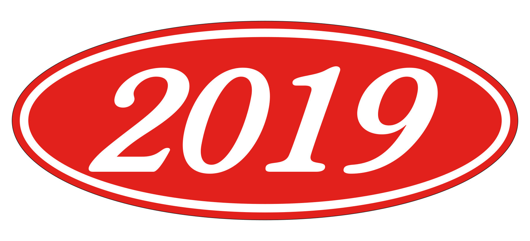 Oval Year Window Sticker - 2019 WHITE on RED - Qty. 12