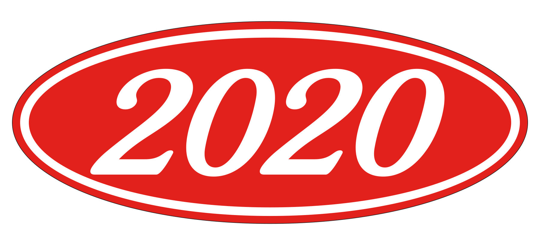 Oval Year Window Sticker - 2020 WHITE on RED - Qty. 12