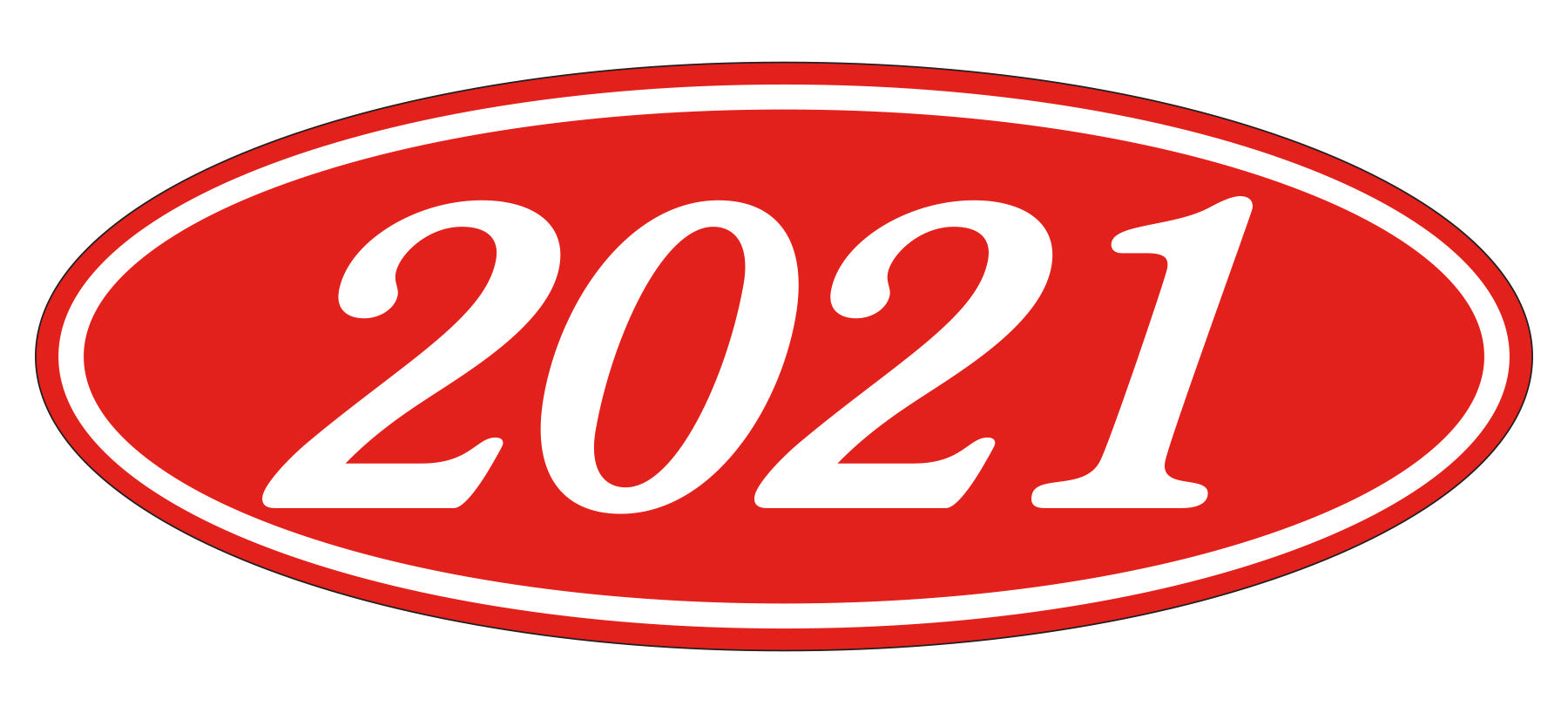 Oval Year Window Sticker - 2021 WHITE on RED - Qty. 12
