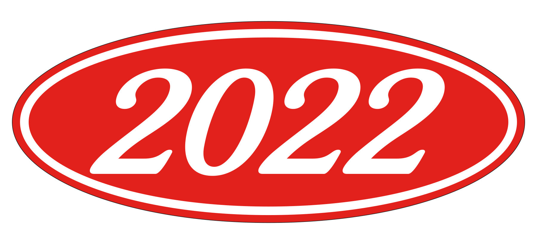Oval Year Window Sticker - 2022 WHITE on RED - Qty. 12
