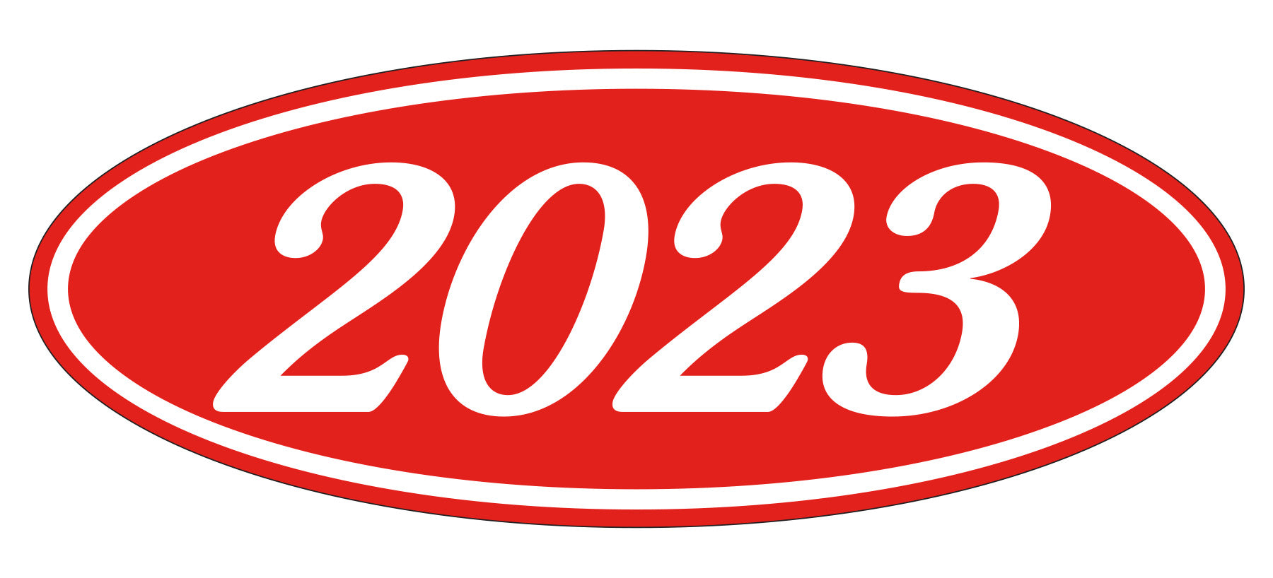 Oval Year Window Sticker - 2023 WHITE on RED - Qty. 12
