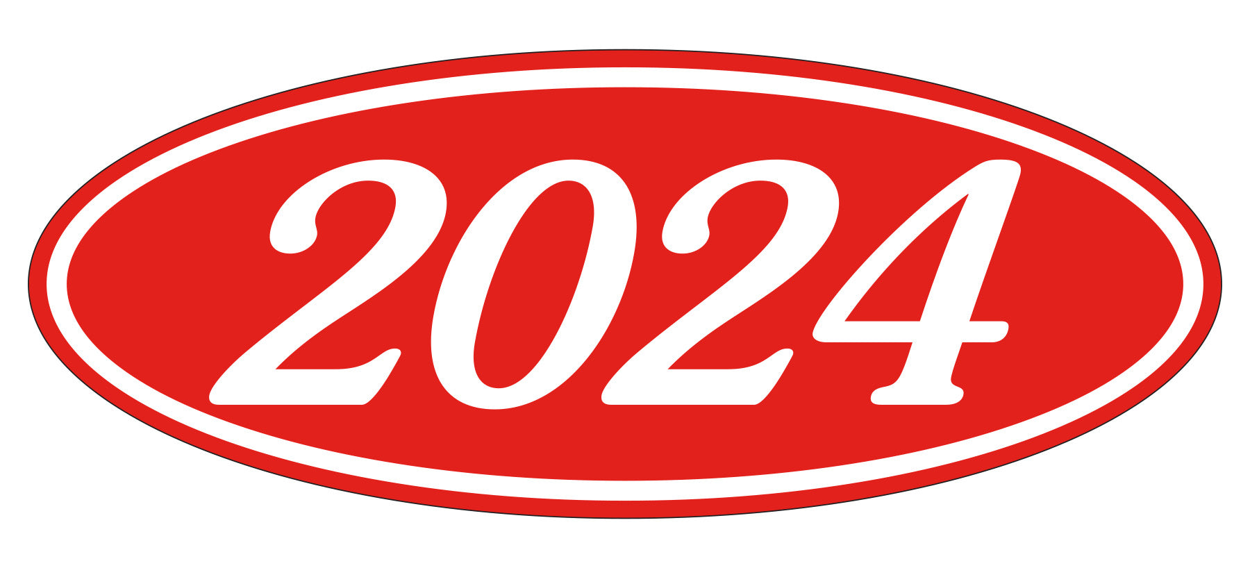 Oval Year Window Sticker - 2024 WHITE on RED - Qty. 12