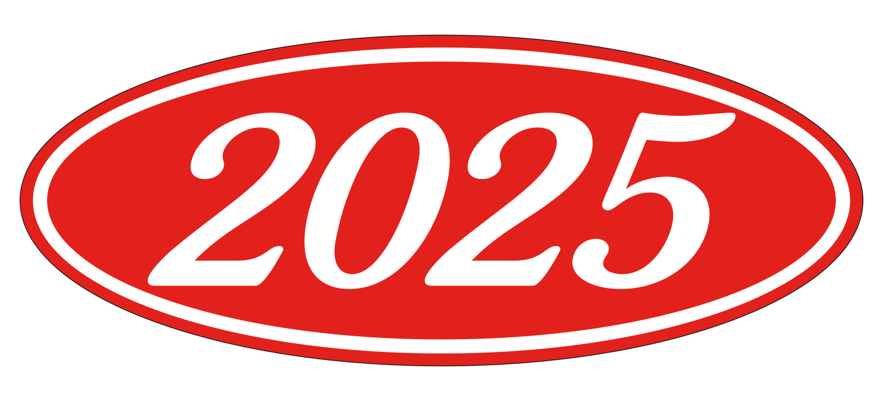 Oval Year Window Sticker - 2025 WHITE on RED - Qty. 12