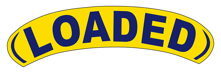 Arch Slogan Window Sticker - Loaded - Blue on Yellow - Qty. 12