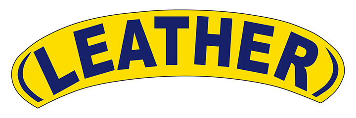 Arch Slogan Window Sticker - Leather - Blue on Yellow - Qty. 12