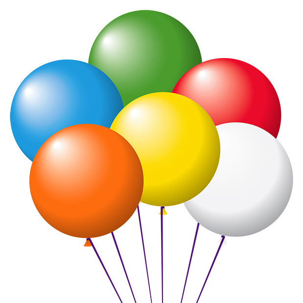 Latex Balloons - 17" - Assorted Colors w/White - Qty. 72