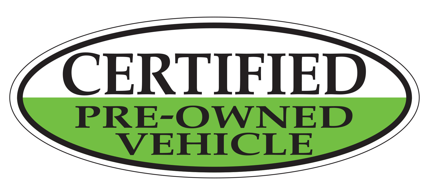 Window Sticker, Fluorescent Green & Black Oval, Certified Pre Owned Vehicle