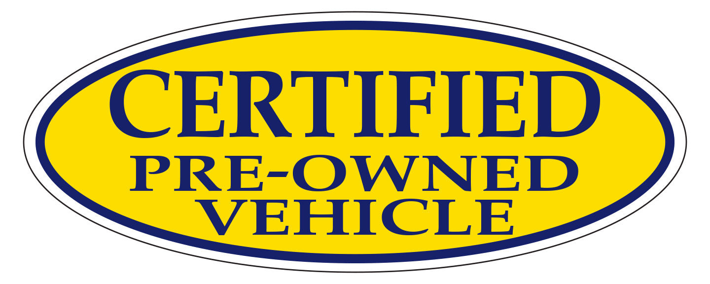 Window Sticker, Blue on Yellow Oval, CERTIFIED PRE OWNED VEHICLE - Qty. 12