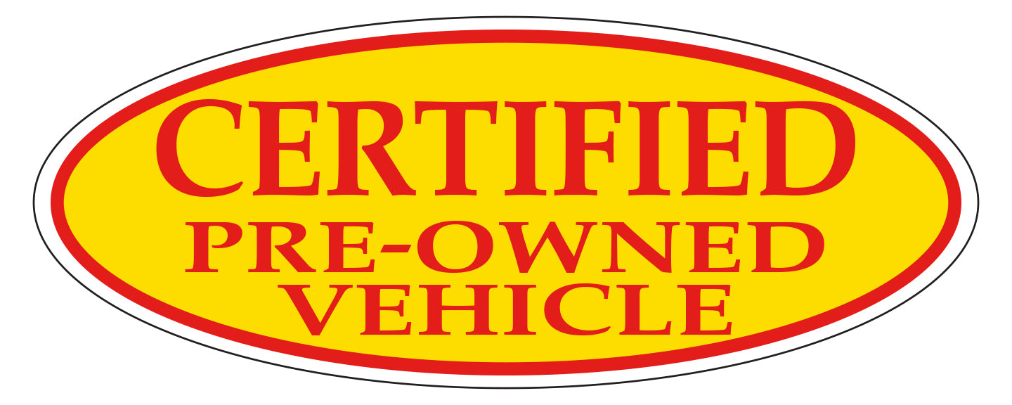 Window Sticker, Red on Yellow Oval, CERTIFIED PRE OWNED VEHICLE - Qty. 12