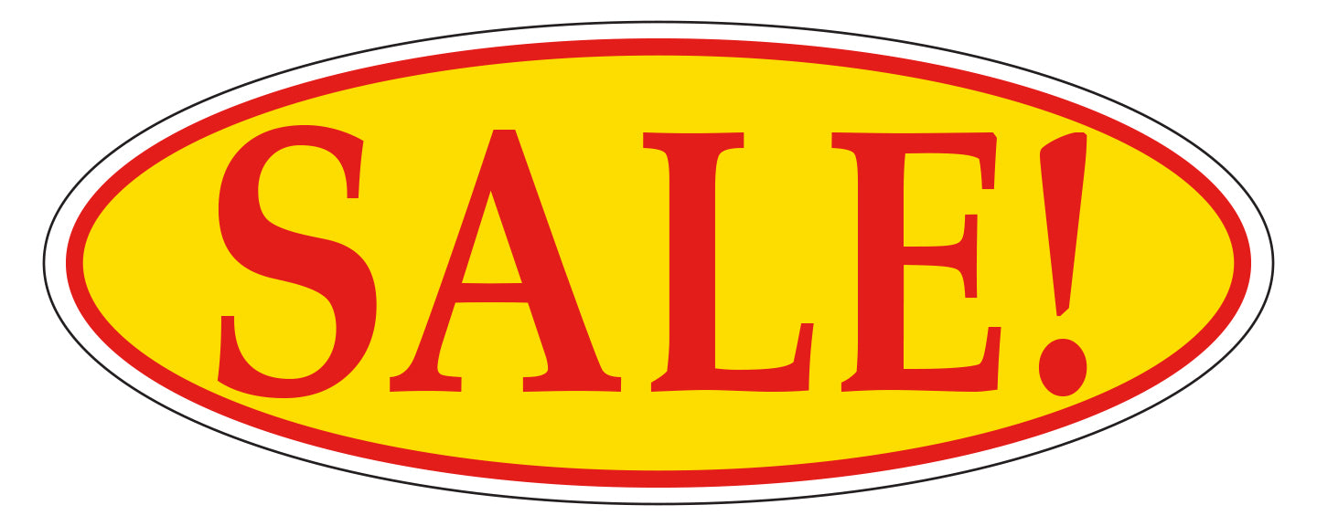 Window Sticker, Red on Yellow Oval, SALE! - Qty. 12