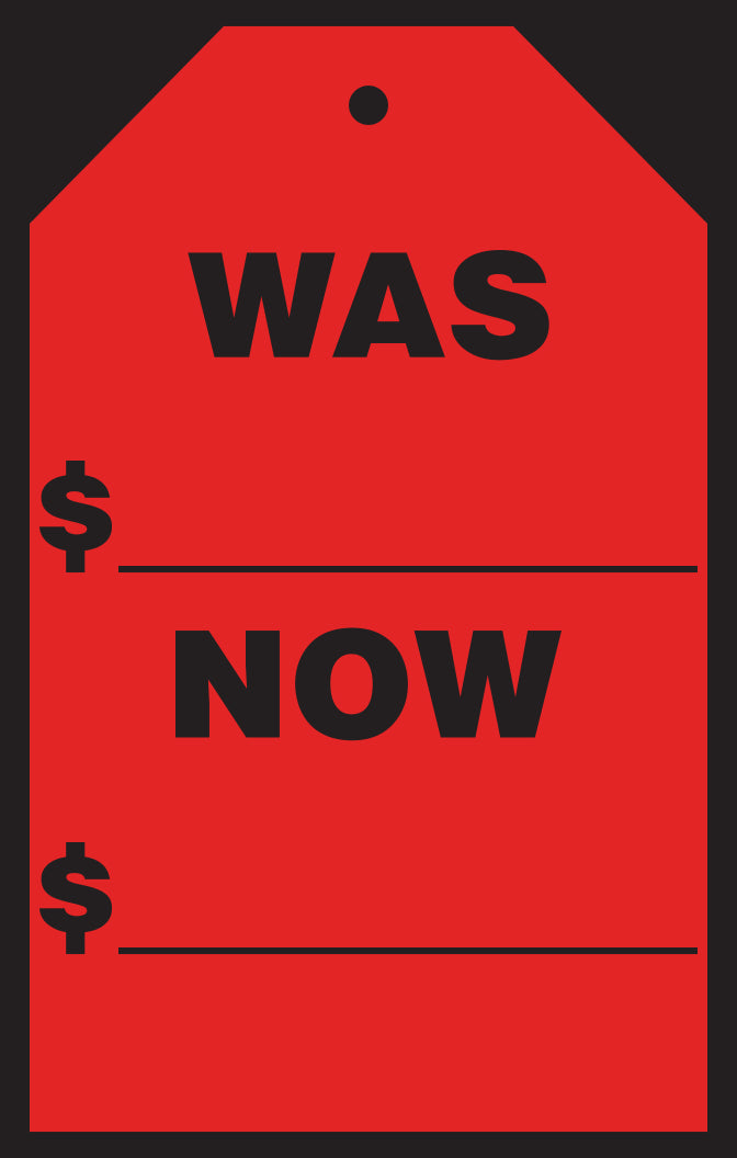 Window Prce Sticker - Hang Tag - Red - Was/Now - 7" x 11" - Qty. 12