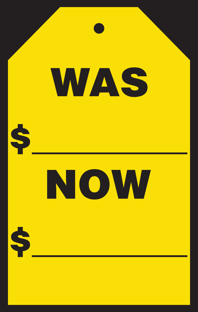 Window Price Sticker - Hang Tag - Yellow - Was/Now - 7" x 11" - Qty. 12