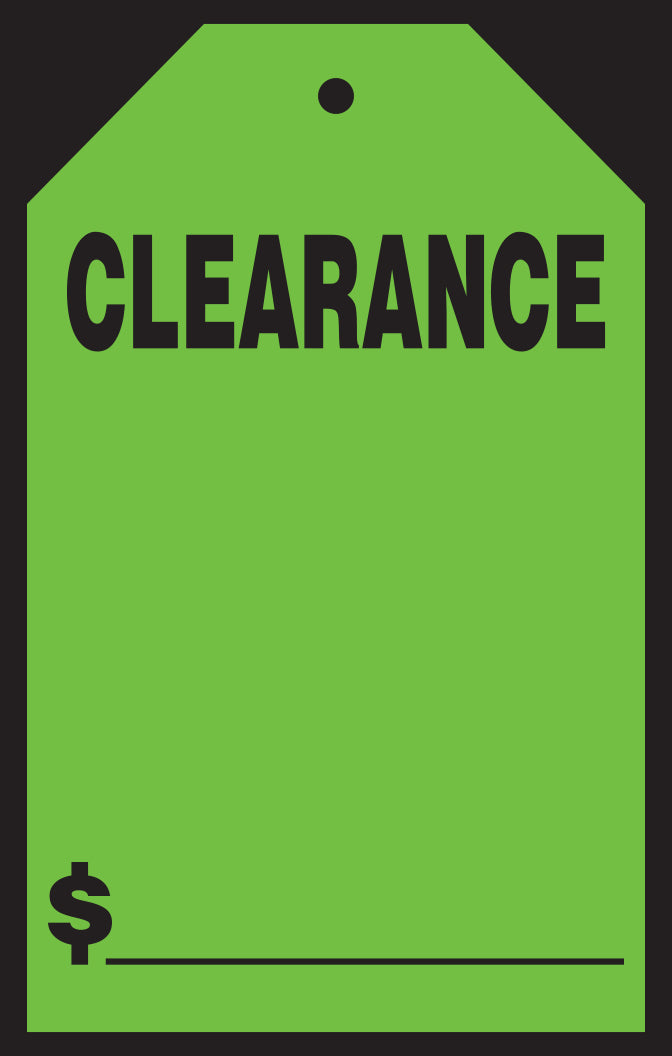 Window Price Sticker - Hang Tag - Green - Clearance - 7" x 11" - Qty. 12
