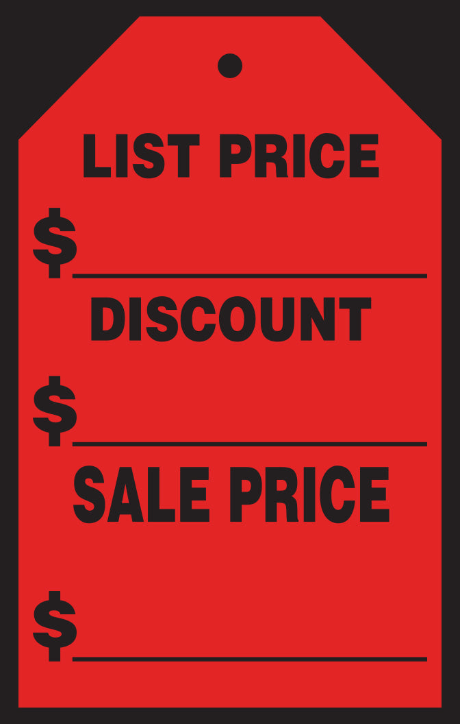 Window Price Sticker - Hang Tag - Red - List/Discount -7" x 11"- Qty. 12