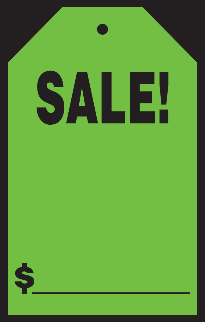 Window Price Sticker - Hang Tag - Green - Sale! -7" x 11"- Qty. 12