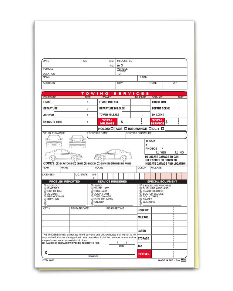 Tow Register Form - 2 part - Qty. 100