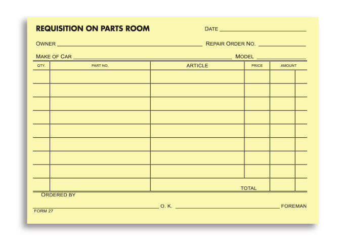 Parts Requisition Form - #27 - Qty. 100