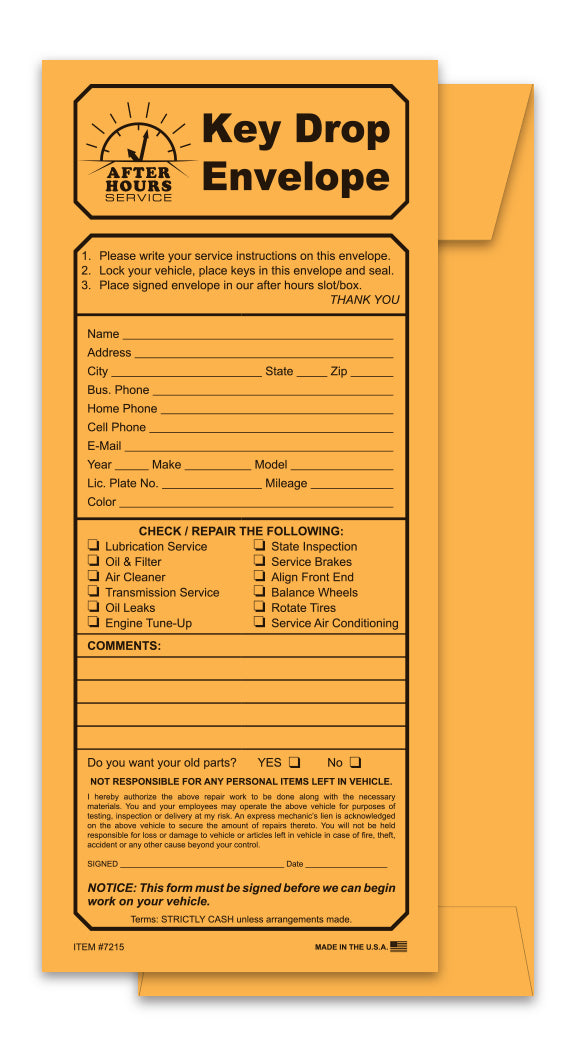 Key Drop Envelope, Key Drop Kraft With Checklist - Qty. 500