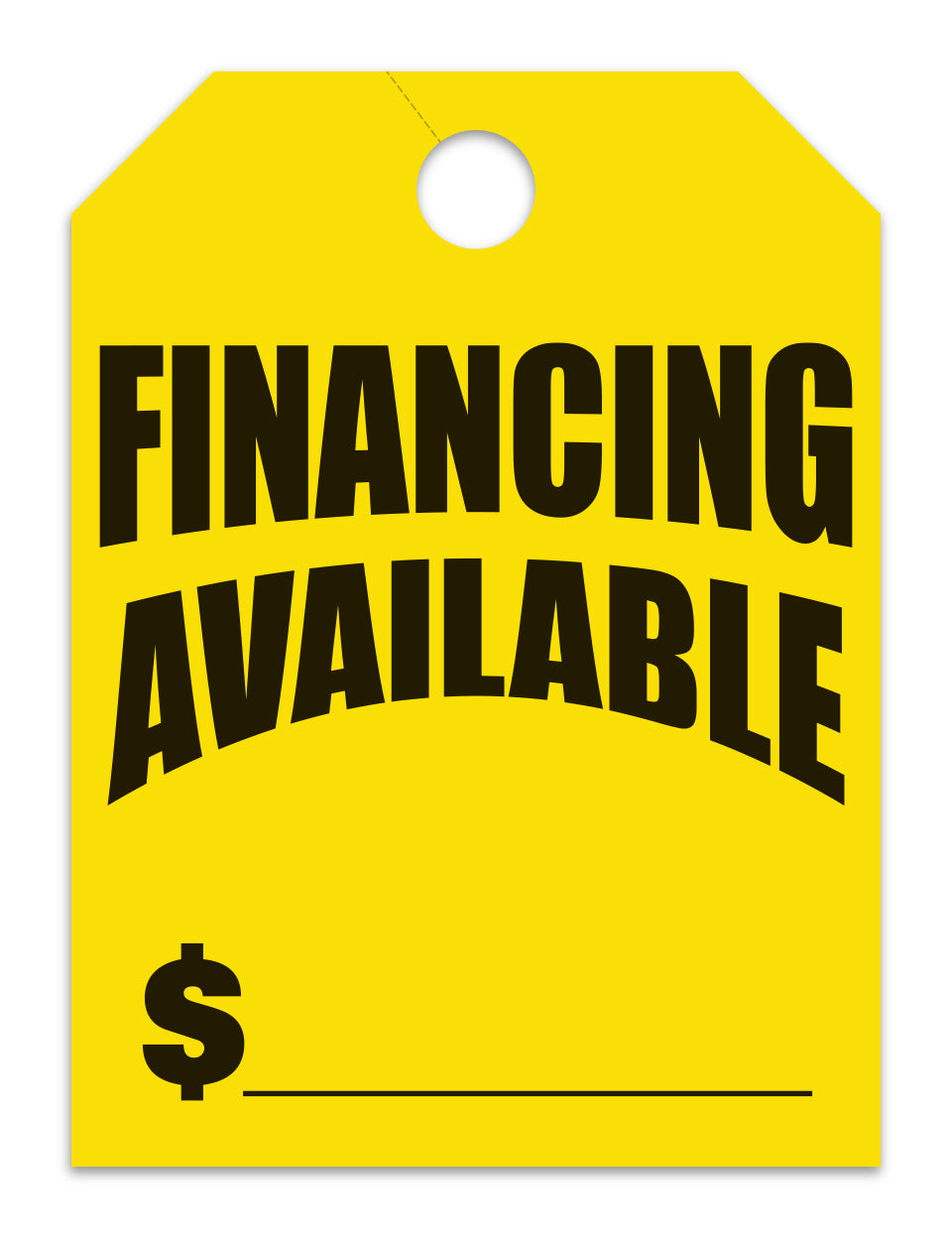 Hang Tags - Financing Available - Large, Yellow - Qty. 50