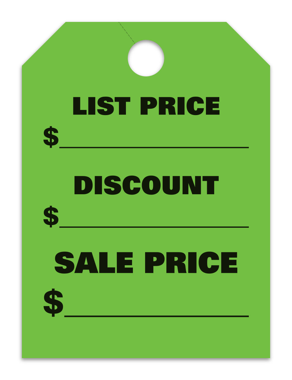 Hang Tags - List & Discount - Large, Green - Qty. 50
