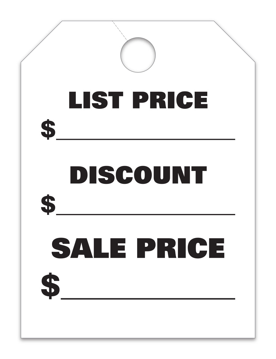 Hang Tags - List & Discount - Large, White - Qty. 50