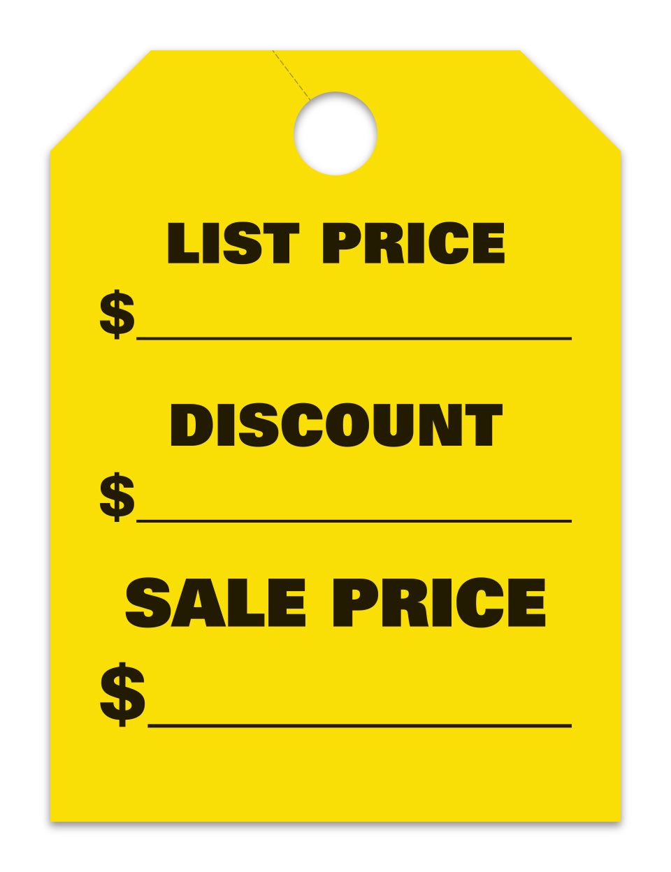 Hang Tags - List & Discount - Large, Yellow - Qty. 50
