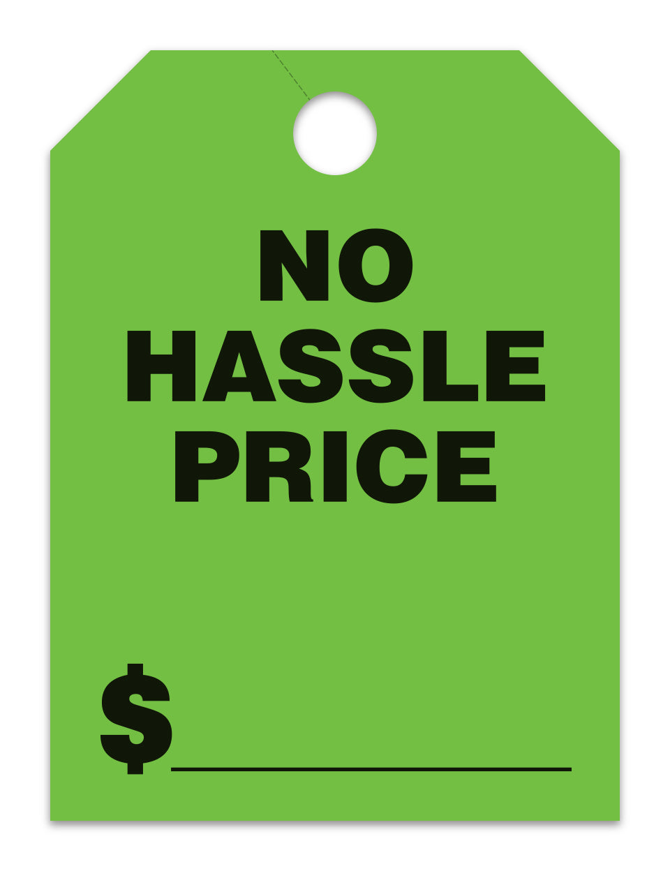 Hang Tags - No Hassle Price - Large, Green - Qty. 50