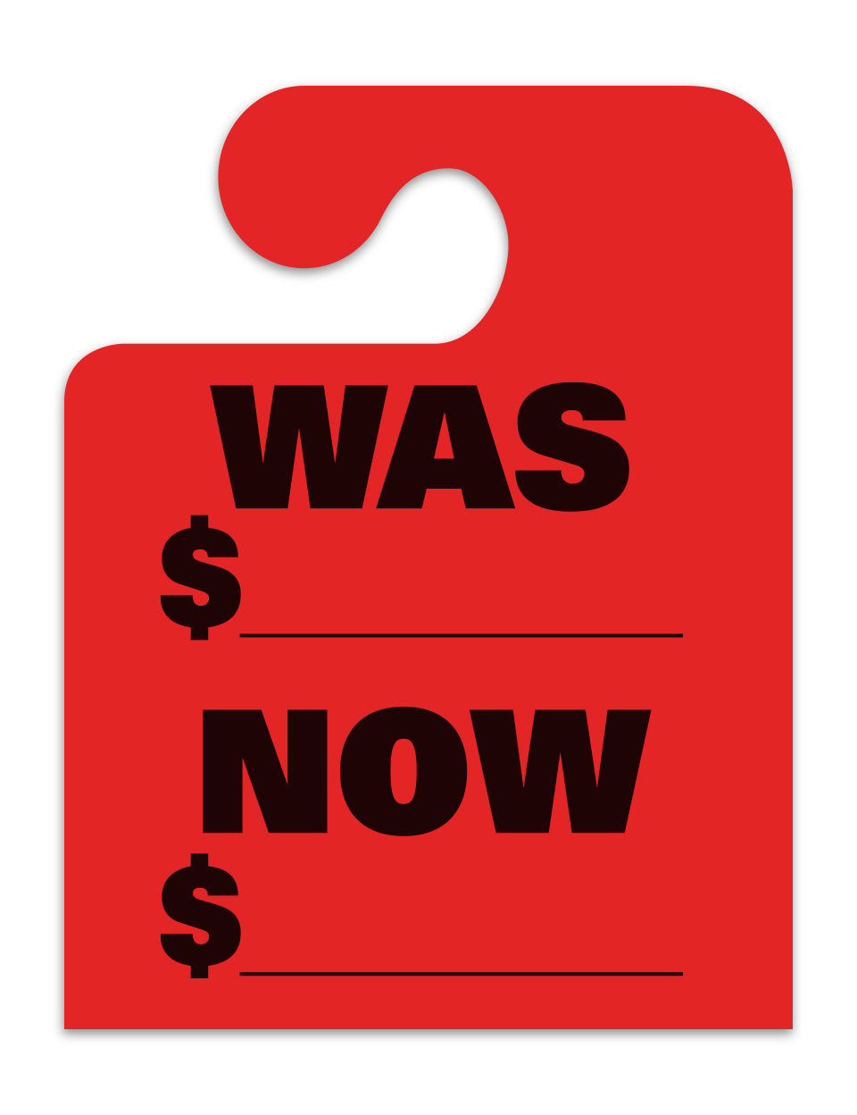 J-Hook Hang Tags - Was Now - Large, Red - Qty. 50