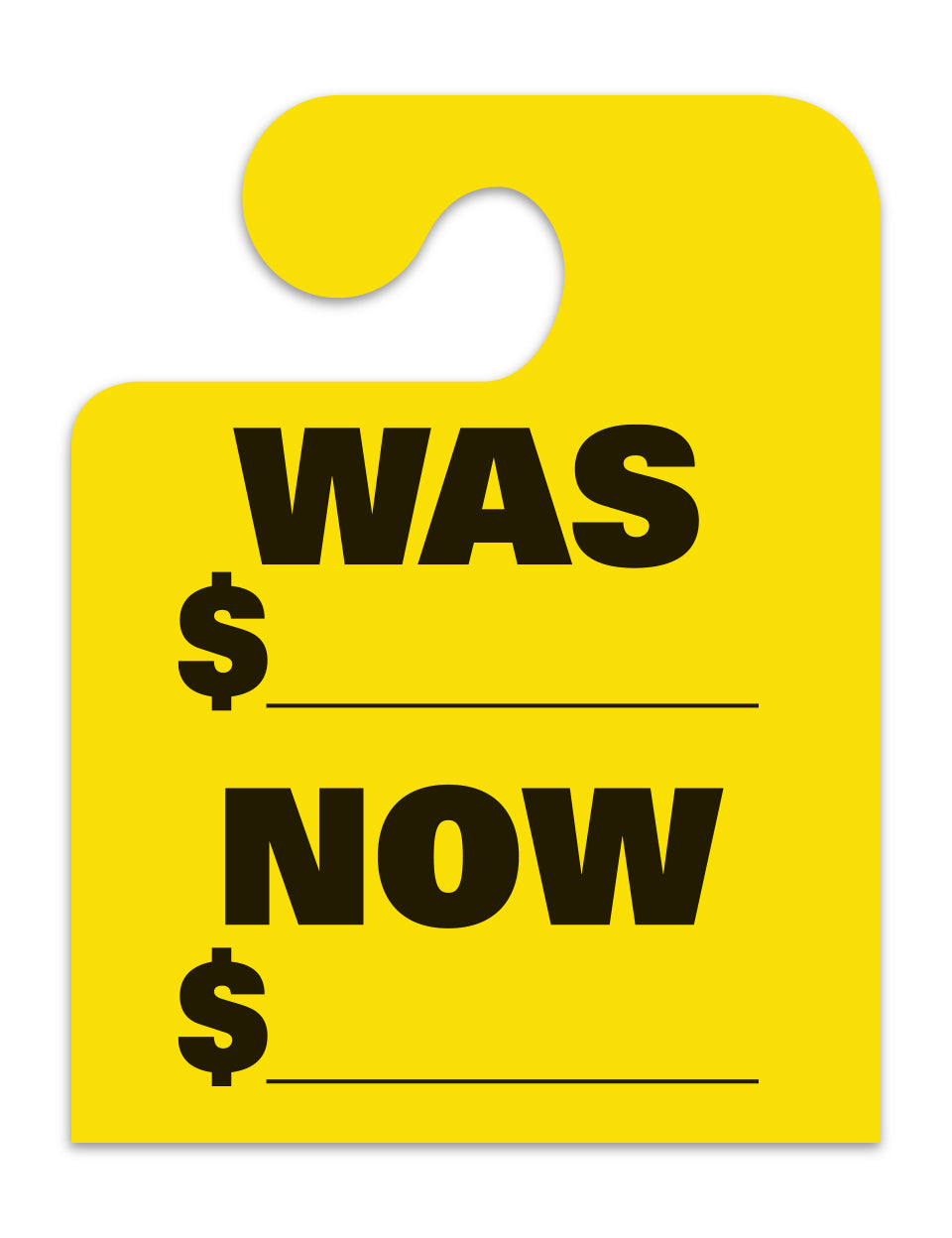 J-Hook Hang Tags - Was Now - Large, Yellow - Qty. 50