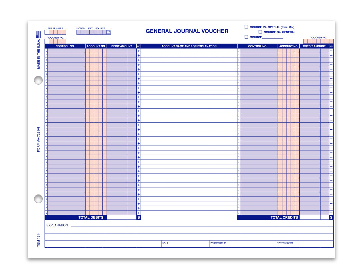 General Journal Voucher - A-7221-VI - Qty. 100