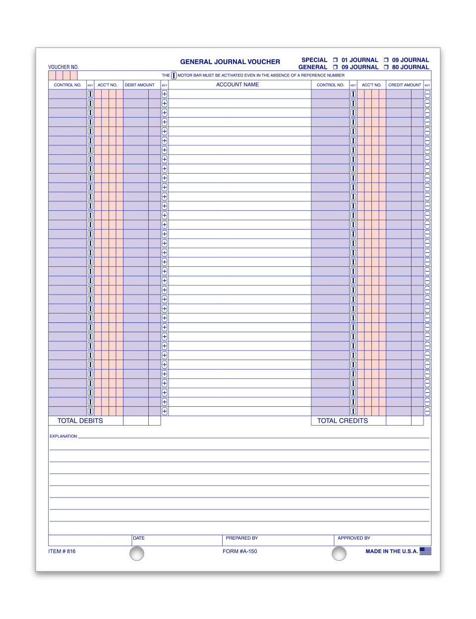 General Journal Voucher - A-150 - Qty. 100